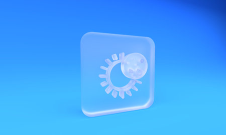 Frosted glass Eclipse of the sun icon isolated on blue background. Total solar eclipse. Square frosted glass button. 3D render illustration.の写真素材