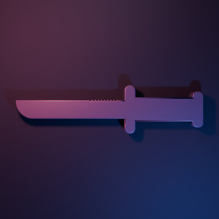 Purple Military knife icon isolated on purple-blue background. Minimalism concept. 3D render illustration.の写真素材