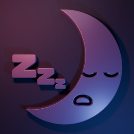 Purple Moon icon isolated on purple-blue background. Cloudy night sign. Sleep dreams symbol. Night or bed time sign. Minimalism concept. 3D render illustration.の写真素材