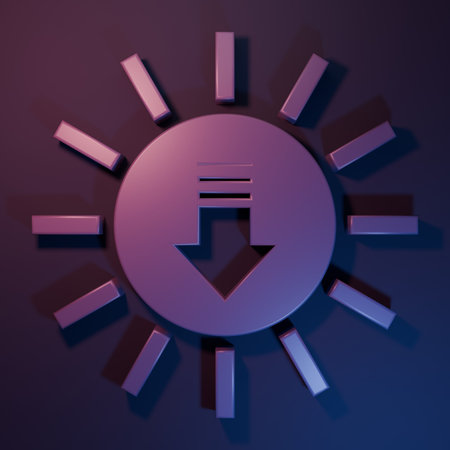 Purple Sunset icon isolated on purple-blue background. Minimalism concept. 3D render illustration.の写真素材