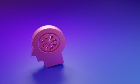 Pink Thoughts on a basketball icon isolated on purple-blue background. Minimalism concept. 3D render illustration.の写真素材
