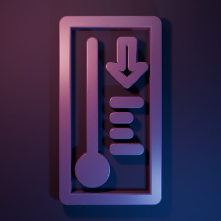 Purple Meteorology thermometer measuring heat and cold icon isolated on purple-blue background. Thermometer equipment showing hot or cold weather. Minimalism concept. 3D render illustration.の写真素材