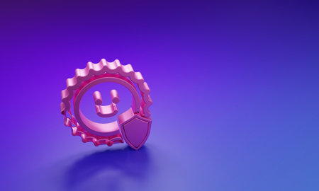 Pink UV protection icon isolated on purple-blue background. Sun and shield. Ultra violet rays radiation. SPF sun sign. Minimalism concept. 3D render illustration.の写真素材