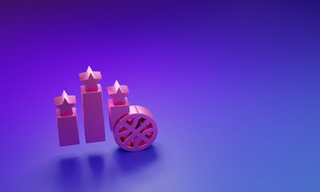 Pink Basketball over sports winner podium icon isolated on purple-blue background. Minimalism concept. 3D render illustration.の写真素材