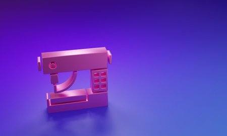 Pink Sewing machine icon isolated on purple-blue background. Minimalism concept. 3D render illustration.の写真素材