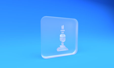 Frosted glass Vacuum cleaner icon isolated on blue background. Square frosted glass button. 3D render illustration.の写真素材