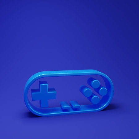 Blue Gamepad icon isolated on blue background. Game controller. Minimalism concept. 3D render illustration.の写真素材