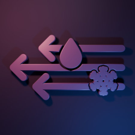 Purple Wind and rain with snow icon isolated on purple-blue background. Windy weather. Minimalism concept. 3D render illustration.の写真素材