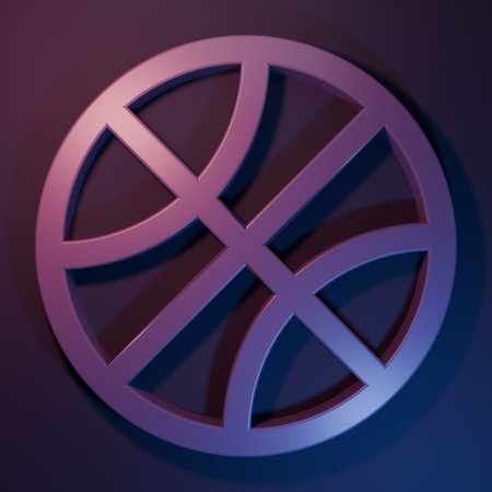 Purple Basketball ball icon isolated on purple-blue background. Sport symbol. Minimalism concept. 3D render illustration.の写真素材