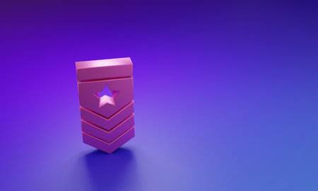 Pink Chevron icon isolated on purple-blue background. Military badge sign. Minimalism concept. 3D render illustration.の写真素材