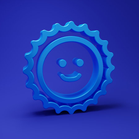 Blue Sun icon isolated on blue background. Minimalism concept. 3D render illustration.の写真素材