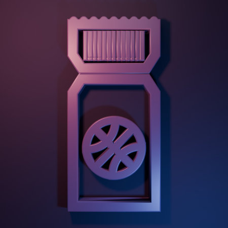 Purple Basketball game ticket icon isolated on purple-blue background. Minimalism concept. 3D render illustration.の写真素材