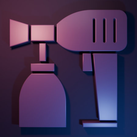 Purple Paint spray gun icon isolated on purple-blue background. Minimalism concept. 3D render illustration.の写真素材