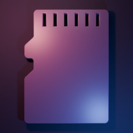 Purple Micro SD memory card icon isolated on purple-blue background. Minimalism concept. 3D render illustration.の写真素材