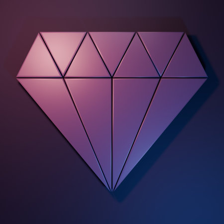 Purple Diamond icon isolated on purple-blue background. Jewelry symbol. Gem stone. Minimalism concept. 3D render illustration.の写真素材