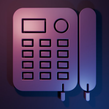 Purple Telephone icon isolated on purple-blue background. Landline phone. Minimalism concept. 3D render illustration.の写真素材