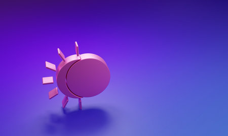 Pink Eclipse of the sun icon isolated on purple-blue background. Total solar eclipse. Minimalism concept. 3D render illustration.の写真素材