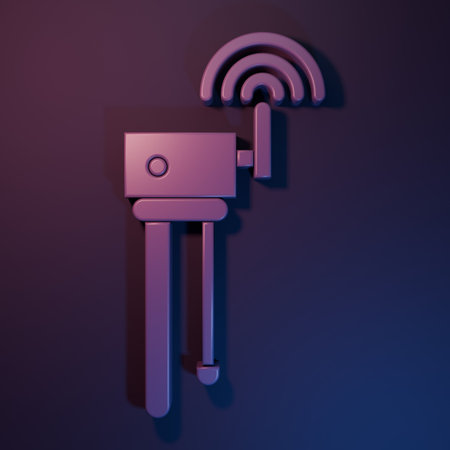 Purple Router and wi-fi signal symbol icon isolated on purple-blue background. Wireless ethernet...