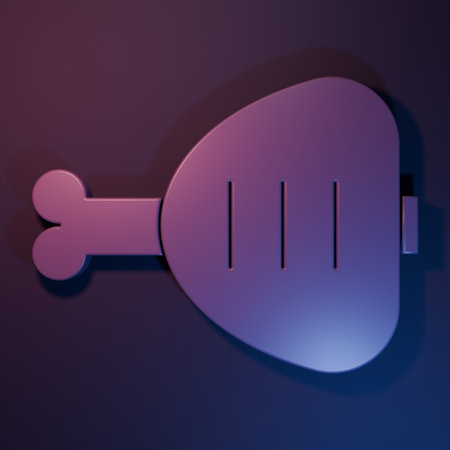 Purple Chicken leg icon isolated on purple-blue background. Chicken drumstick. Minimalism concept. 3D render illustration.の写真素材