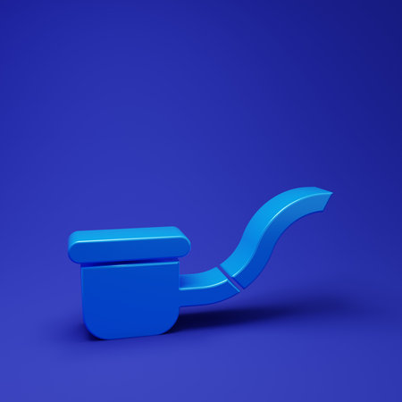 Blue Smoking pipe with smoke icon isolated on blue background. Tobacco pipe. Minimalism concept. 3D render illustration.の写真素材