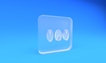Frosted glass Pistachio nuts icon isolated on blue background. Square frosted glass button. 3D render illustration.の写真素材