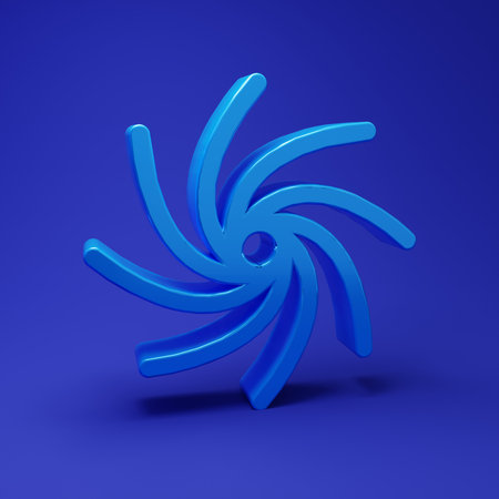 Blue Tornado icon isolated on blue background. Cyclone, whirlwind, storm funnel, hurricane wind or twister weather icon. Minimalism concept. 3D render illustration.の写真素材