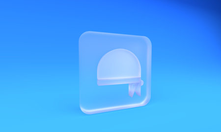 Frosted glass Pirate bandana for head icon isolated on blue background. Square frosted glass button. 3D render illustration.の写真素材
