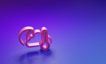 Pink Thermometer and cloud with moon icon isolated on purple-blue background. Minimalism concept. 3D render illustration.の写真素材