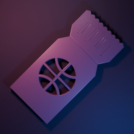 Purple Basketball game ticket icon isolated on purple-blue background. Minimalism concept. 3D render illustration.の写真素材