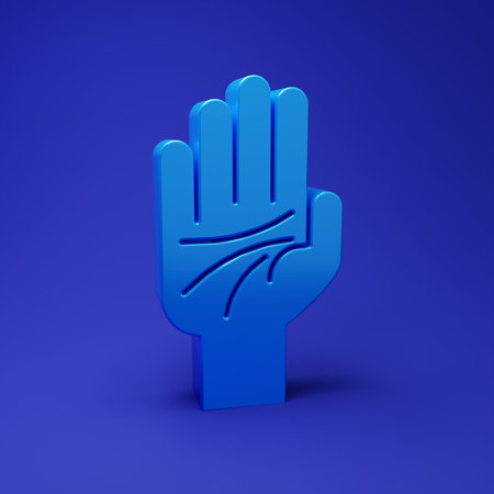 Blue Palmistry of the hand icon isolated on blue background. Minimalism concept. 3D render illustration.の写真素材