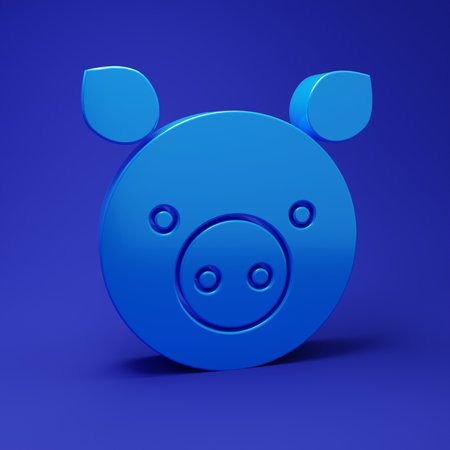 Blue Pig zodiac sign icon isolated on blue background. Astrological horoscope collection. Minimalism concept. 3D render illustration.の写真素材