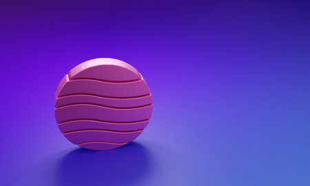 Pink Planet Jupiter icon isolated on purple-blue background. Minimalism concept. 3D render illustration.の写真素材