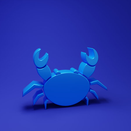 Blue Crab icon isolated on blue background. Minimalism concept. 3D render illustration.の写真素材