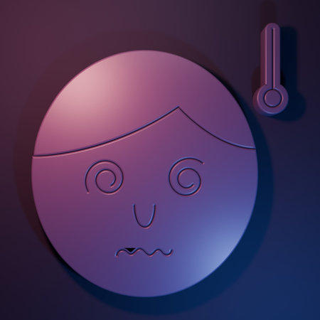 Purple High human body temperature or get fever icon isolated on purple-blue background. Disease,...