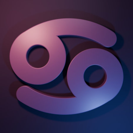 Purple Cancer zodiac sign icon isolated on purple-blue background. Astrological horoscope collection. Minimalism concept. 3D render illustration.の写真素材