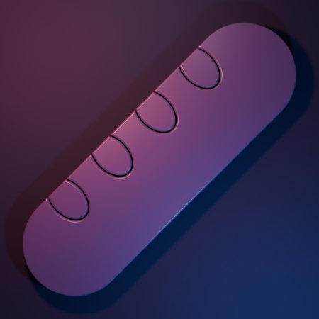 Purple French baguette bread icon isolated on purple-blue background. Minimalism concept. 3D render illustration.の写真素材