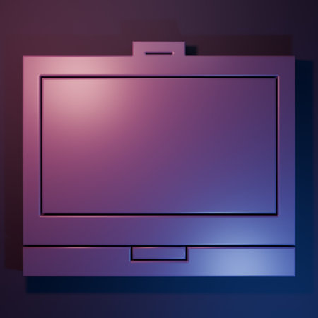Purple Makeup powder with mirror icon isolated on purple-blue background. Minimalism concept. 3D render illustration.の写真素材