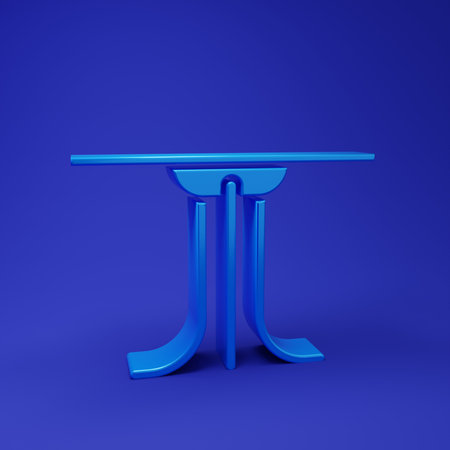 Blue Round table icon isolated on blue background. Minimalism concept. 3D render illustration.の写真素材