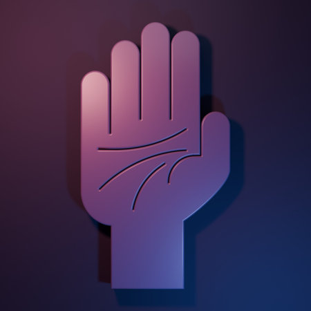 Purple Palmistry of the hand icon isolated on purple-blue background. Minimalism concept. 3D render illustration.の写真素材