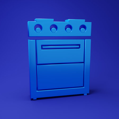 Blue Oven icon isolated on blue background. Stove gas oven sign. Minimalism concept. 3D render illustration.の写真素材