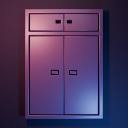 Purple Wardrobe icon isolated on purple-blue background. Minimalism concept. 3D render illustration.の写真素材