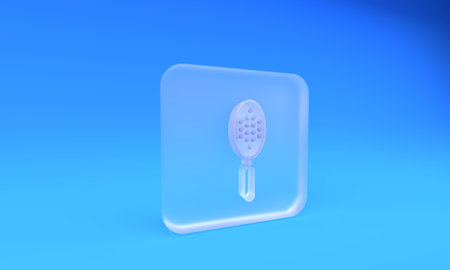 Frosted glass Hairbrush icon isolated on blue background. Comb hair sign. Barber symbol. Square frosted glass button. 3D render illustration.の写真素材