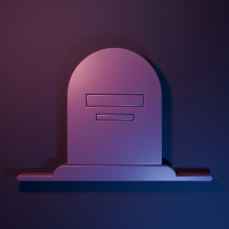 Purple Tombstone icon isolated on purple-blue background. Grave icon. Minimalism concept. 3D render illustration.の写真素材