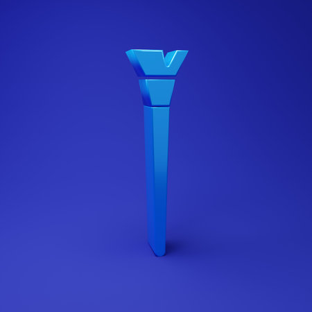 Blue Makeup brush icon isolated on blue background. Minimalism concept. 3D render illustration.の写真素材