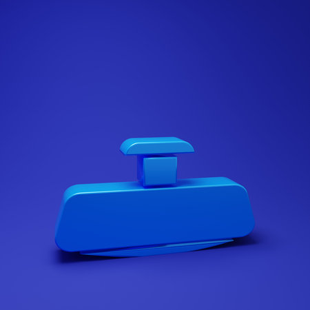 Blue Car mirror icon isolated on blue background. Minimalism concept. 3D render illustration.の写真素材