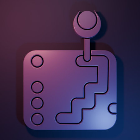 Purple Gear shifter icon isolated on purple-blue background. Transmission icon. Minimalism concept. 3D render illustration.の写真素材