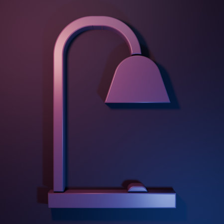 Purple Table lamp icon isolated on purple-blue background. Minimalism concept. 3D render illustration.の写真素材