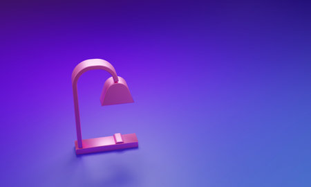 Pink Table lamp icon isolated on purple-blue background. Minimalism concept. 3D render illustration.の写真素材