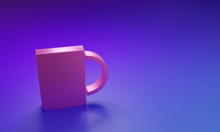 Pink Coffee cup icon isolated on purple-blue background. Tea cup. Hot drink coffee. Minimalism concept. 3D render illustration.の写真素材