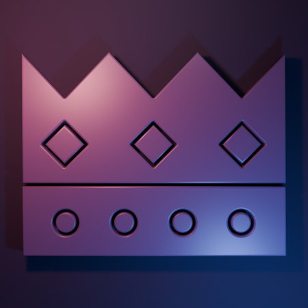 Purple King crown icon isolated on purple-blue background. Minimalism concept. 3D render illustration.の写真素材